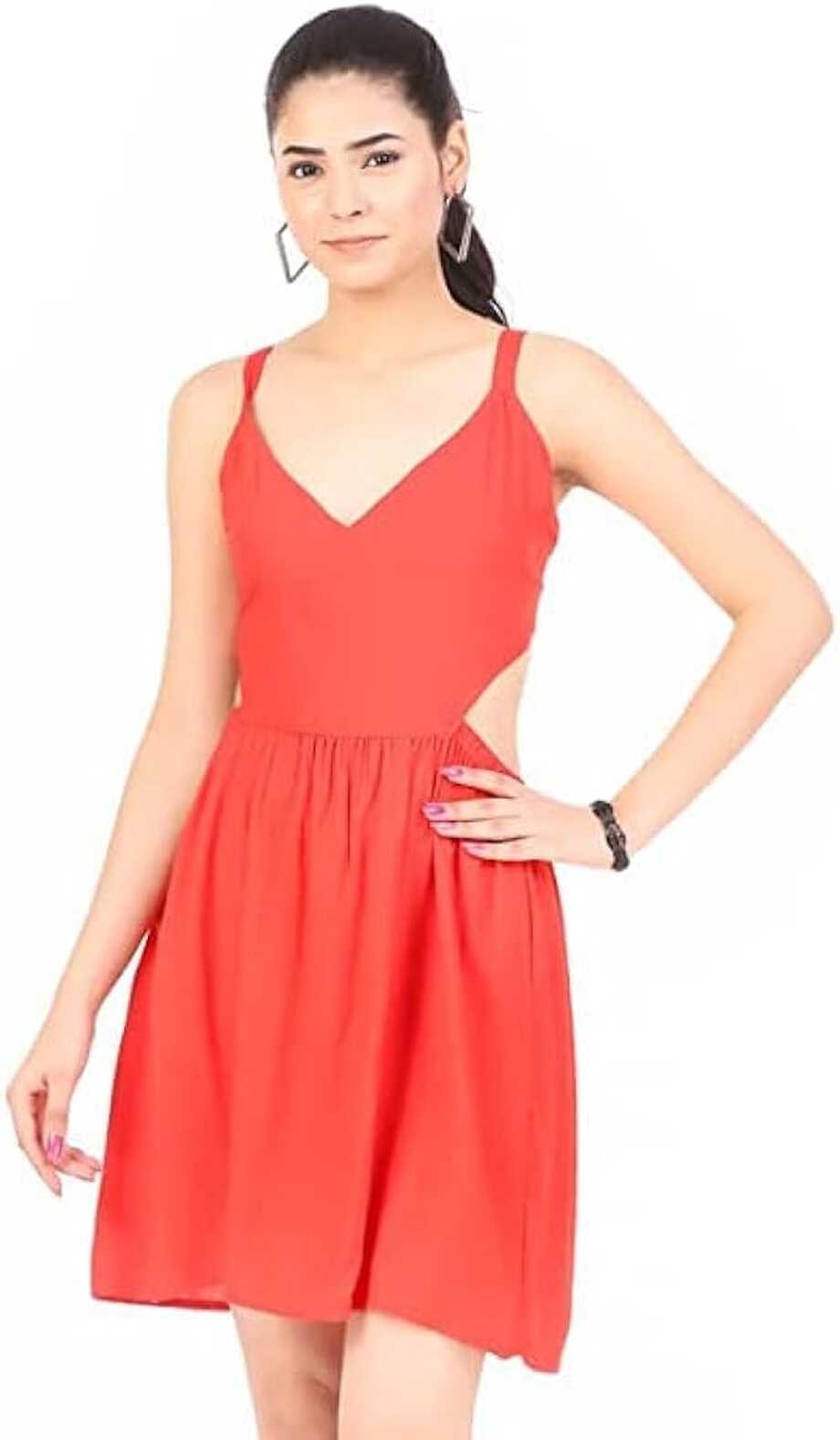 Buy Trymisfit Red Cotton Blend Casual Short Dress for Womens and ...