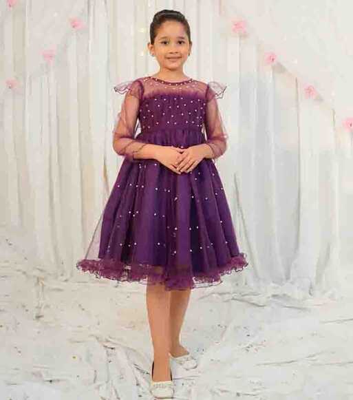 Buy Violet Princess Pearl Style Net frock girls Dress by Modest in ...