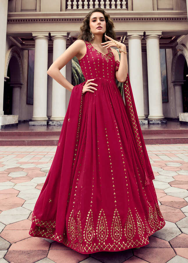 Buy Wedding Party Gown - Rani Pink Georgette Thread &amp; Sequins Gown ...