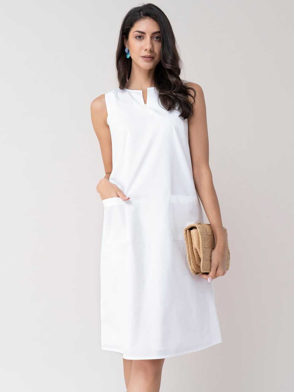 Buy White Cotton A Line Dress Online | FableStreet