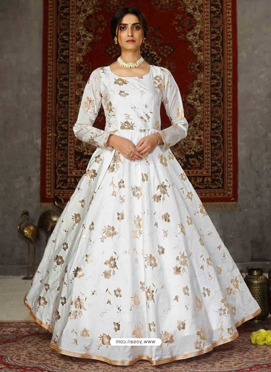 Buy White Designer Party Wear Anarkali Long Gown | Gowns