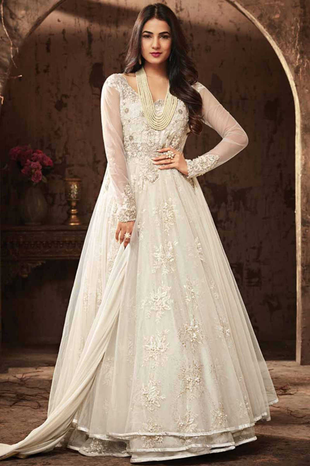 Buy White Net Embroidered Anarkali Suit Online - LSTV0789 | Andaaz ...