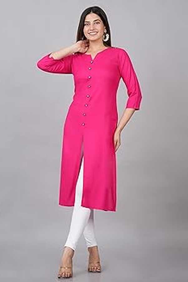 Buy Widget Women&#39;s Slim Fit Rayon Straight Kurta | Buttoned Design ...