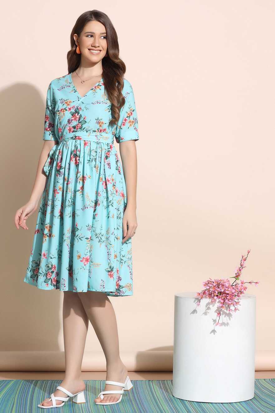 Buy Women&#39;s BSY Polyester Sky Floral Print Dresses - Fashion Dream