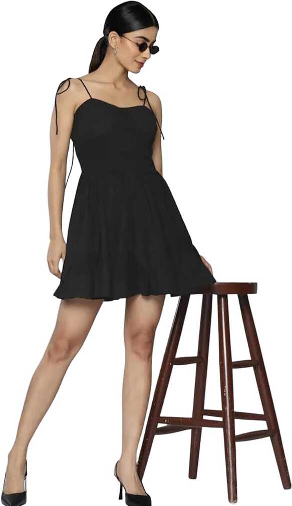 Buy Women&#39;s Cotton Black One Piece Dresses | Knee Length Dress ...