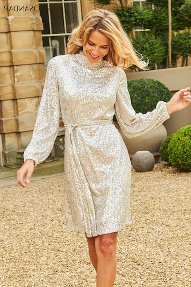 Buy Women&#39;s Gold Long Sleeve Sequin Dresses Online | Next UK