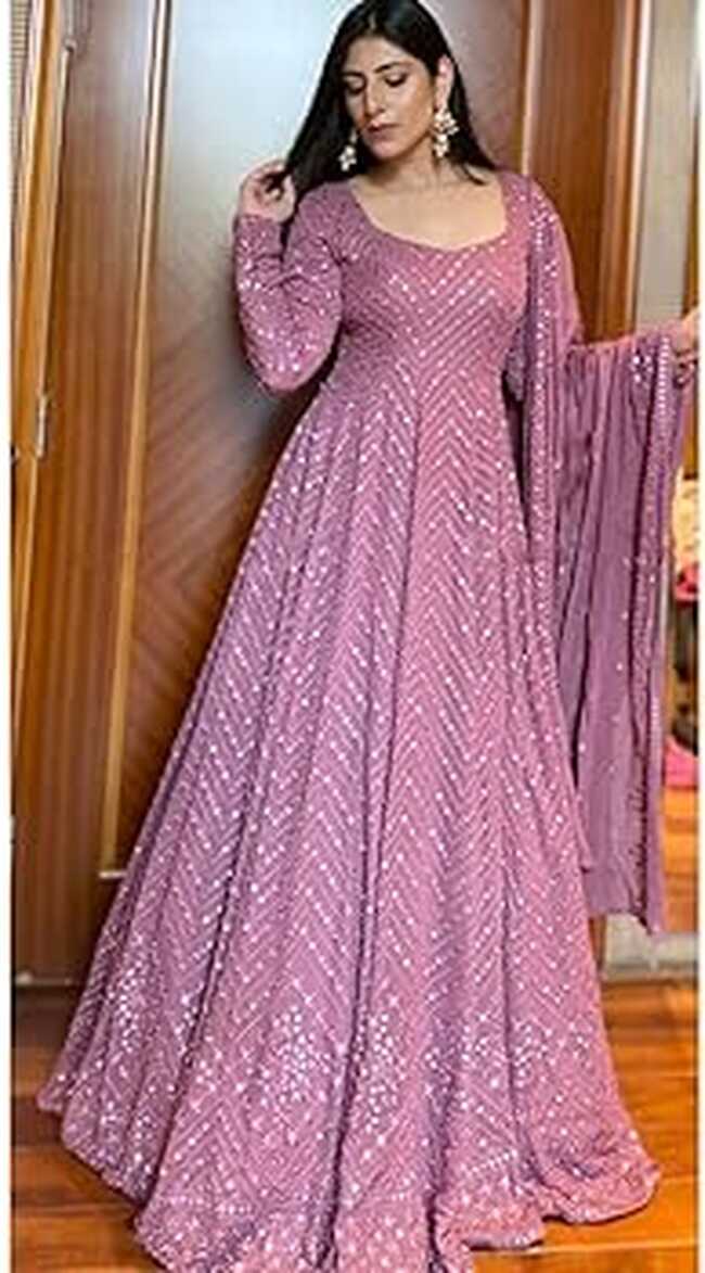 Buy Women&#39;s Purple Color Designer Georgette Gown with Dupatta Set ...