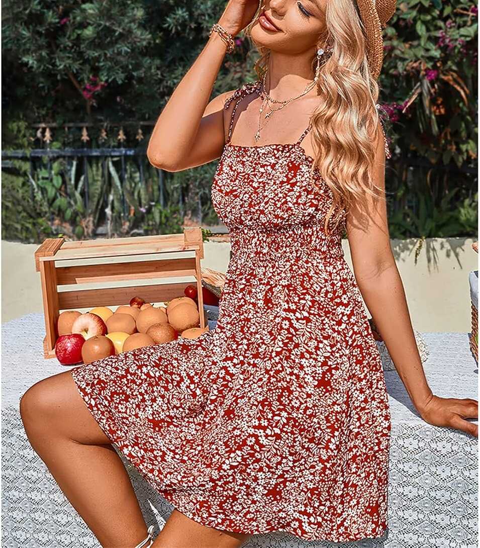 Buy Women&#39;s Summer Floral Spaghetti Strap Mini Dress, Sleeveless ...