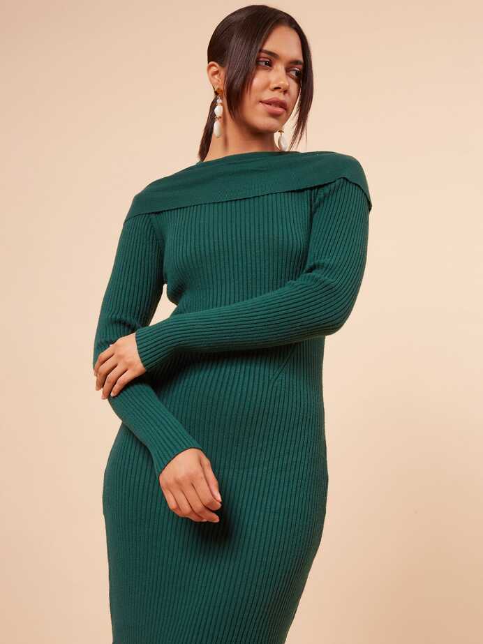 Buy Women Elongated Neck Full Sleeves Green Slim Fit Bodycon Dress ...