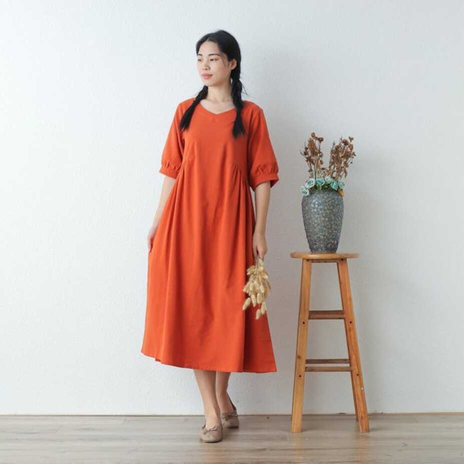 Buy Women Summer Cotton Dresses Half Sleeves Dress Long Midi Dress ...