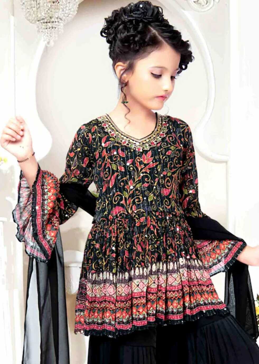 Buy Wommaniya Impex Black Georgette Wedding Kids Sharara For Girl ...