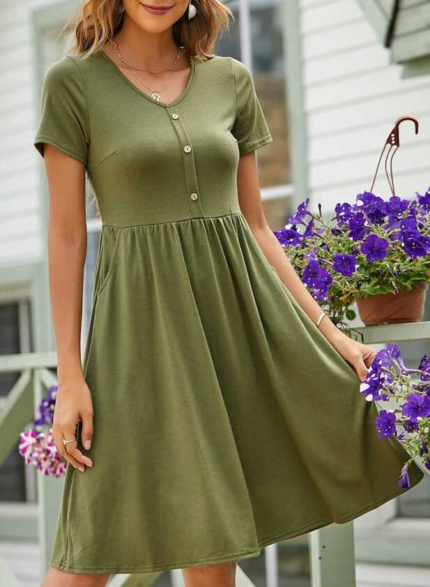 Buy YATHON Summer Dresses for Women Short Sleeve V Neck Button ...