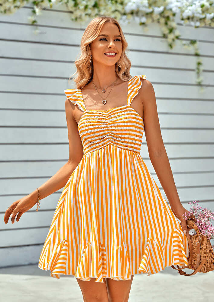 Buy YELLOW SLEEVELESS SHORT STRIPED SUMMER DRESS for Women Online ...