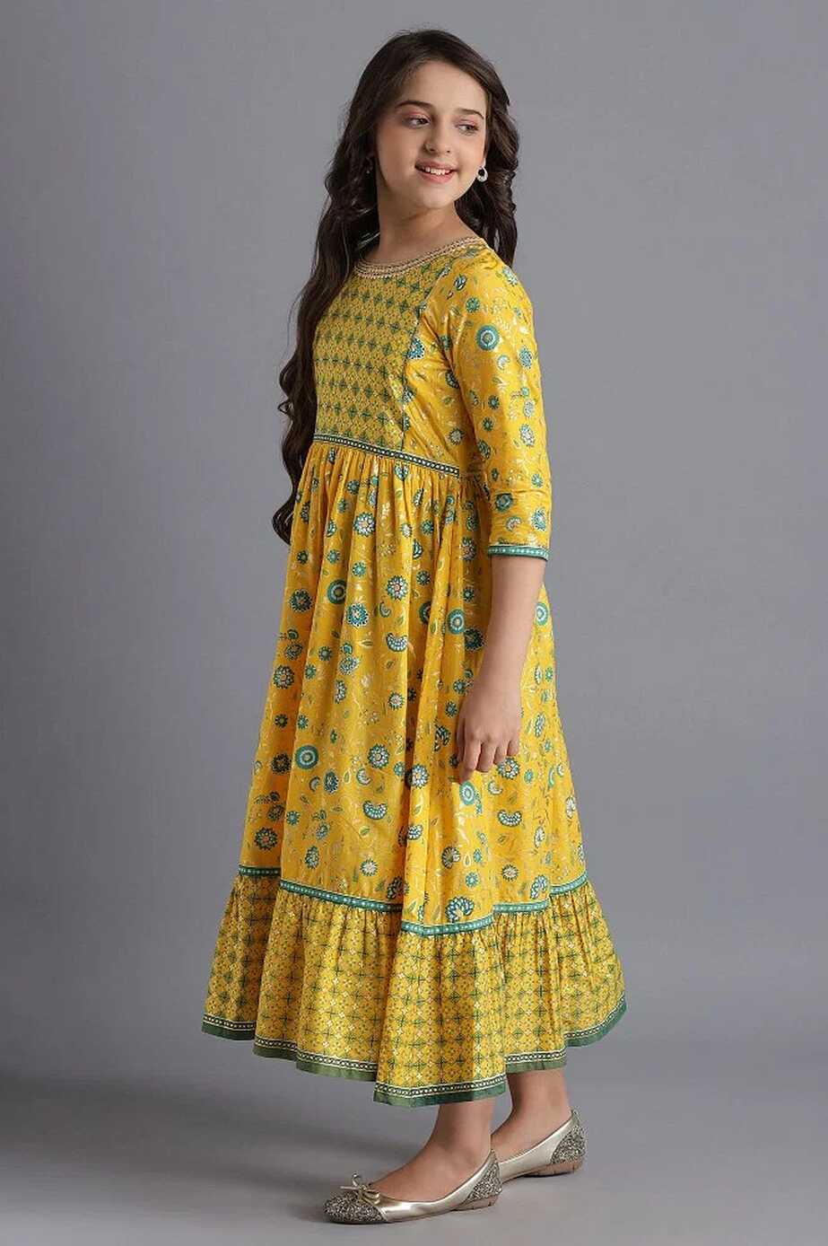 Buy Yellow Cotton Girls Dress Online - Aurelia