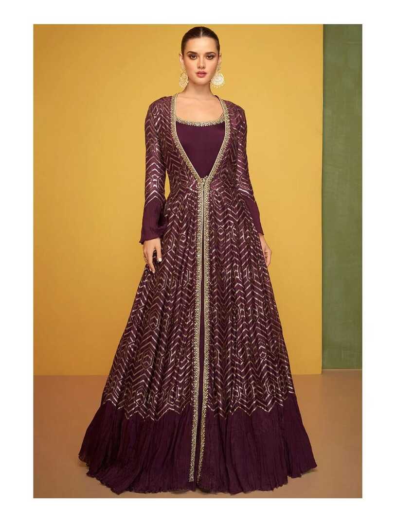 Buy a wine color indo-western jacket style gown Online