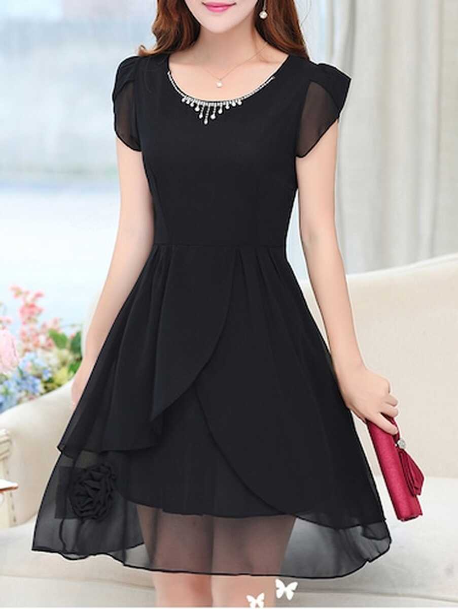 Buy online Black Layered Short-sleeved Dress from western wear for ...