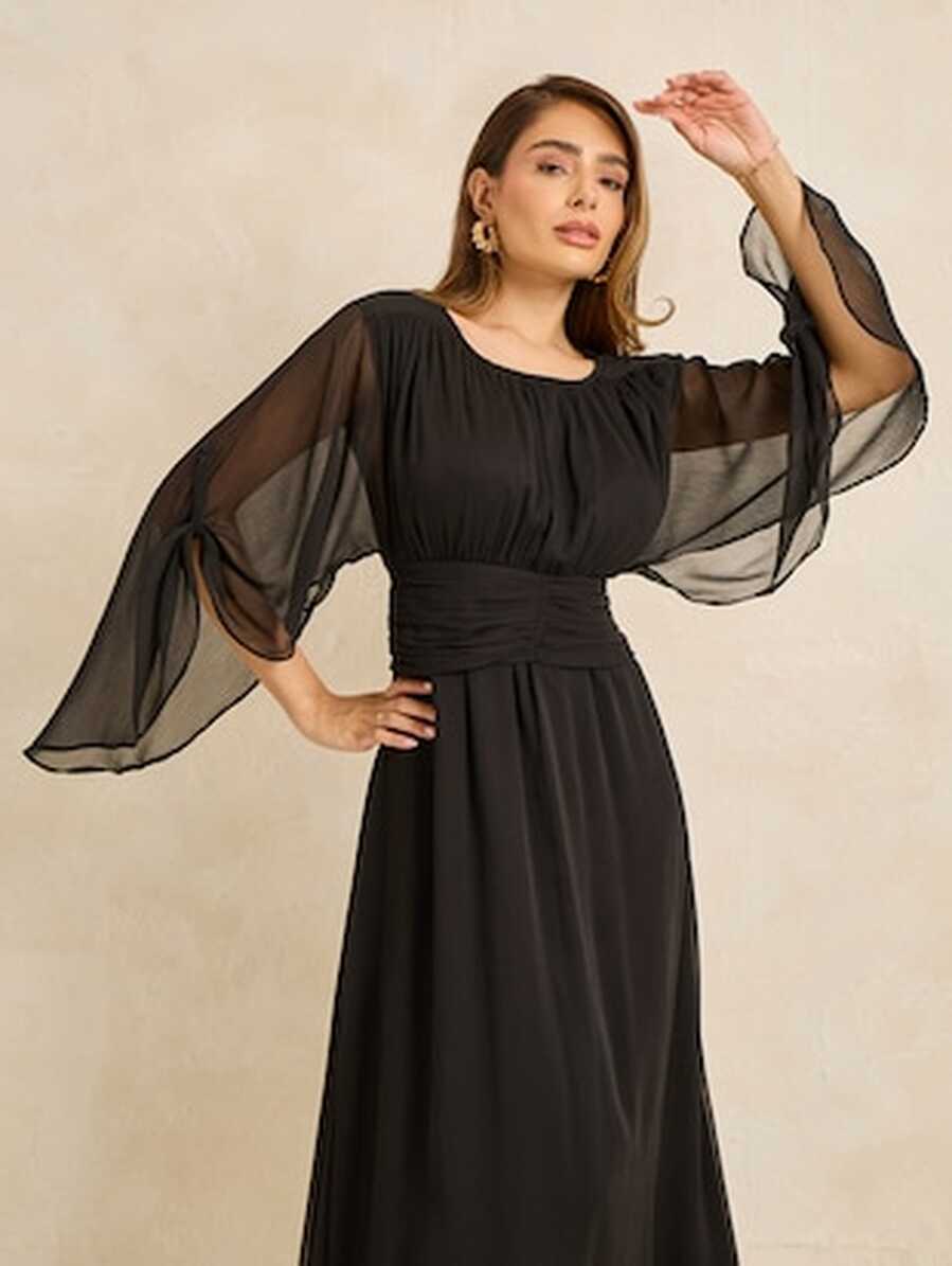 Buy online Women Solid Long Sleeves A-line Dress from western wear ...