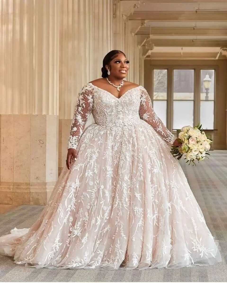 C2022-SLS3011 - sheer long sleeve plus size lace wedding ball gown