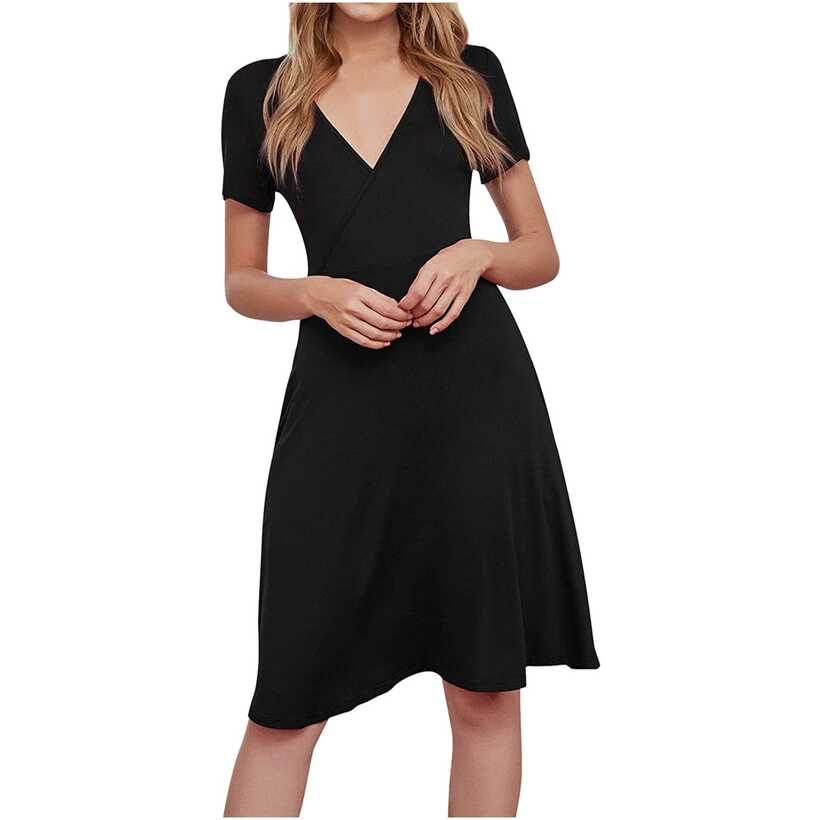 CLEARANCE Knee Length Dresses for Women Black Flowy Dress Short ...