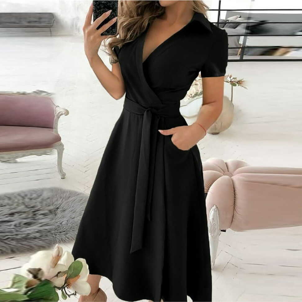 CLEARANCE V Neck Dresses for Women Black Flowy Dresses 2023 Casual ...