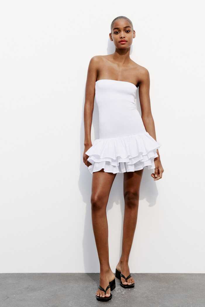 CONTRAST DRESS WITH RUFFLES - White | ZARA Turkey