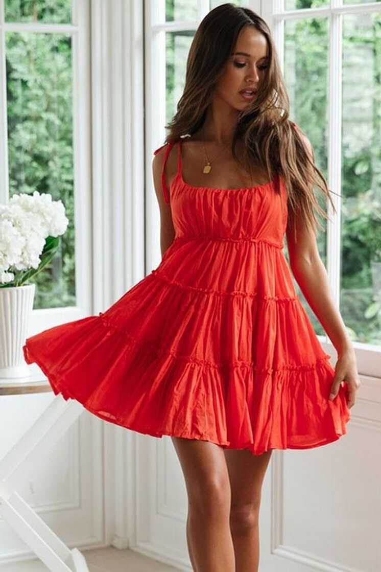 CUTESOVE Flattering Tiered Empire Waist Mini Summer Sundress - Red ...