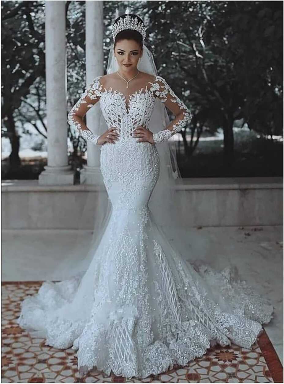 CUTTE Elegant Wedding Dress Bridal Dress Sexy Deep V-Neck Lace ...