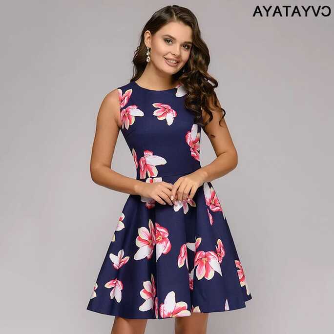 CVYATAYA 2019 Summer Women Printed Short Dress Simple Style Round ...