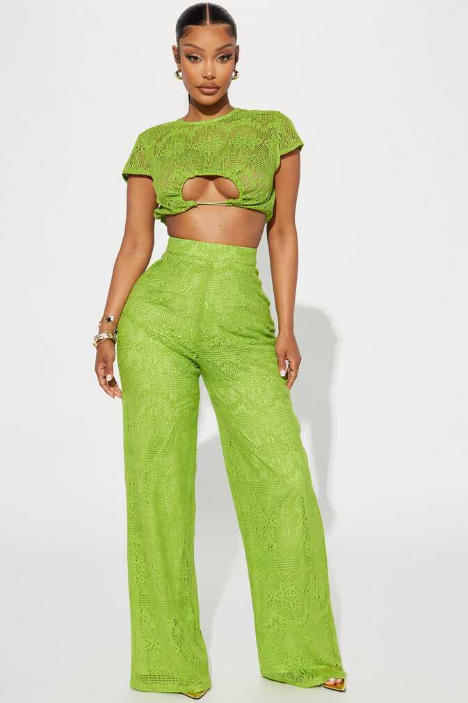 Candid Moment Crochet Pant Set - Green | Fashion Nova, Matching ...