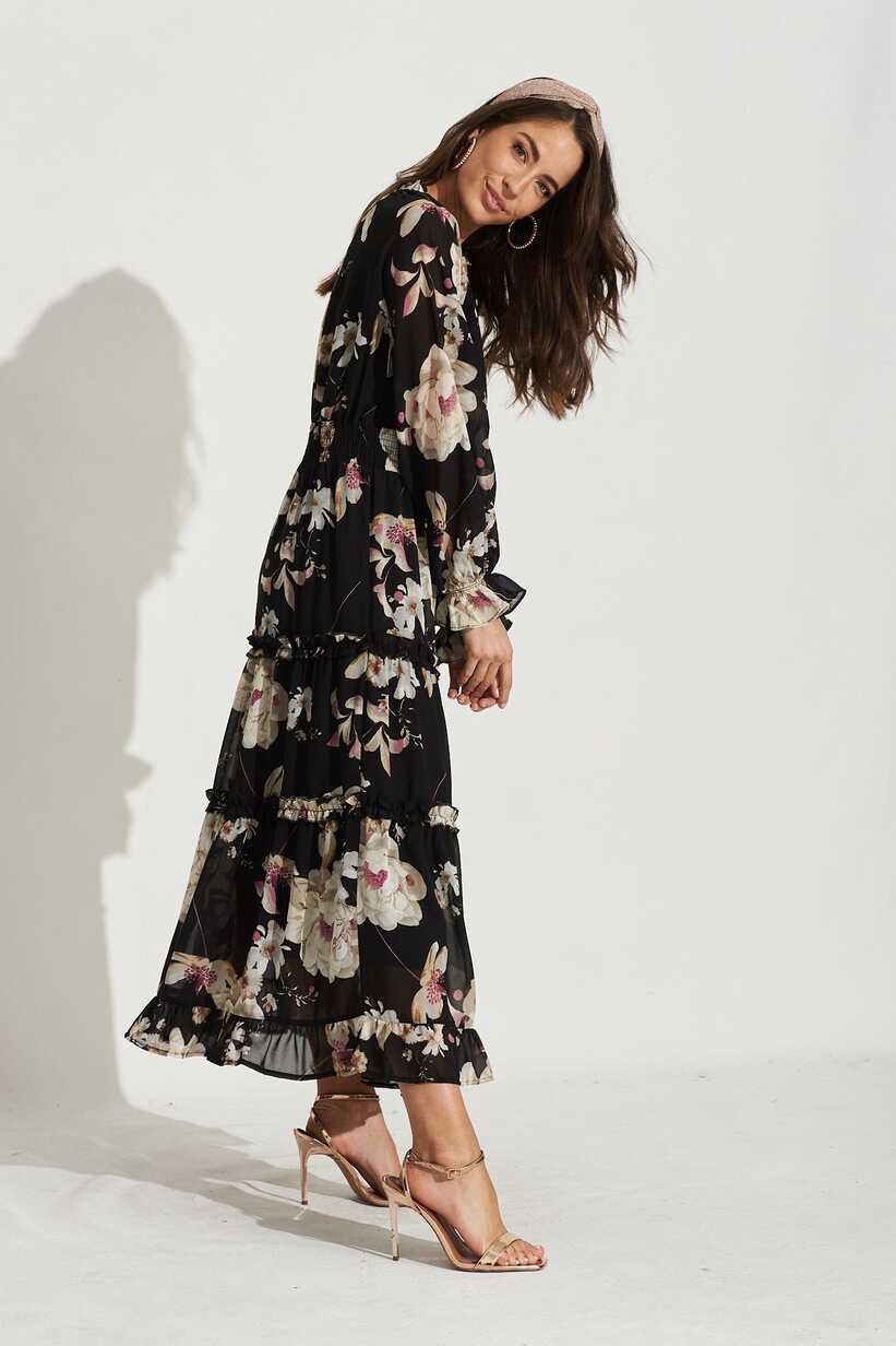 Candise Maxi Dress In Black Floral Chiffon – St Frock