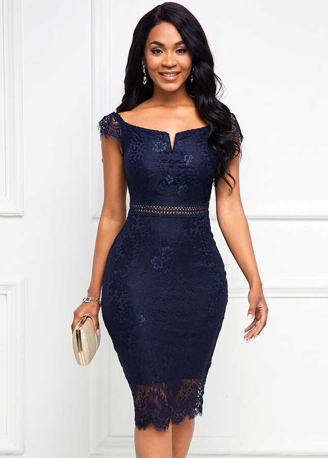 Cap Dress Navy Blue Lace Bodycon Dress | Vestido bodycon, Vestidos ...