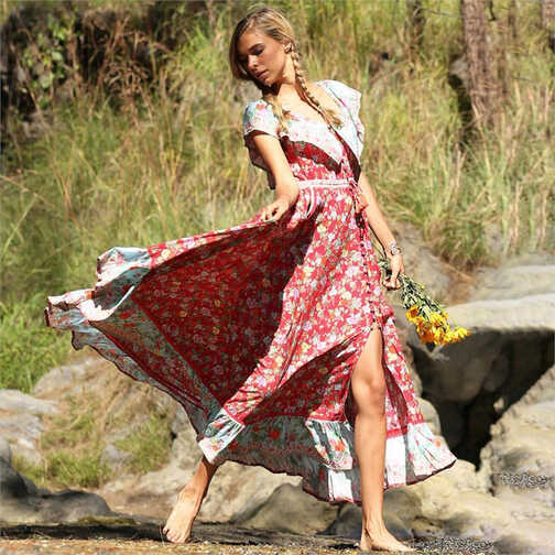 Capella Sweet Hippie Gypsy Floral Maxi Dress For Sale Online ...