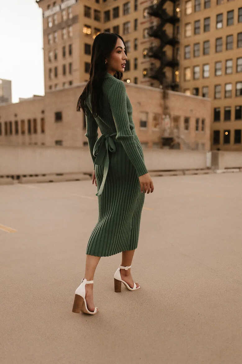 Carden Ribbed Midi Dress in Green - FINAL SALE | böhme