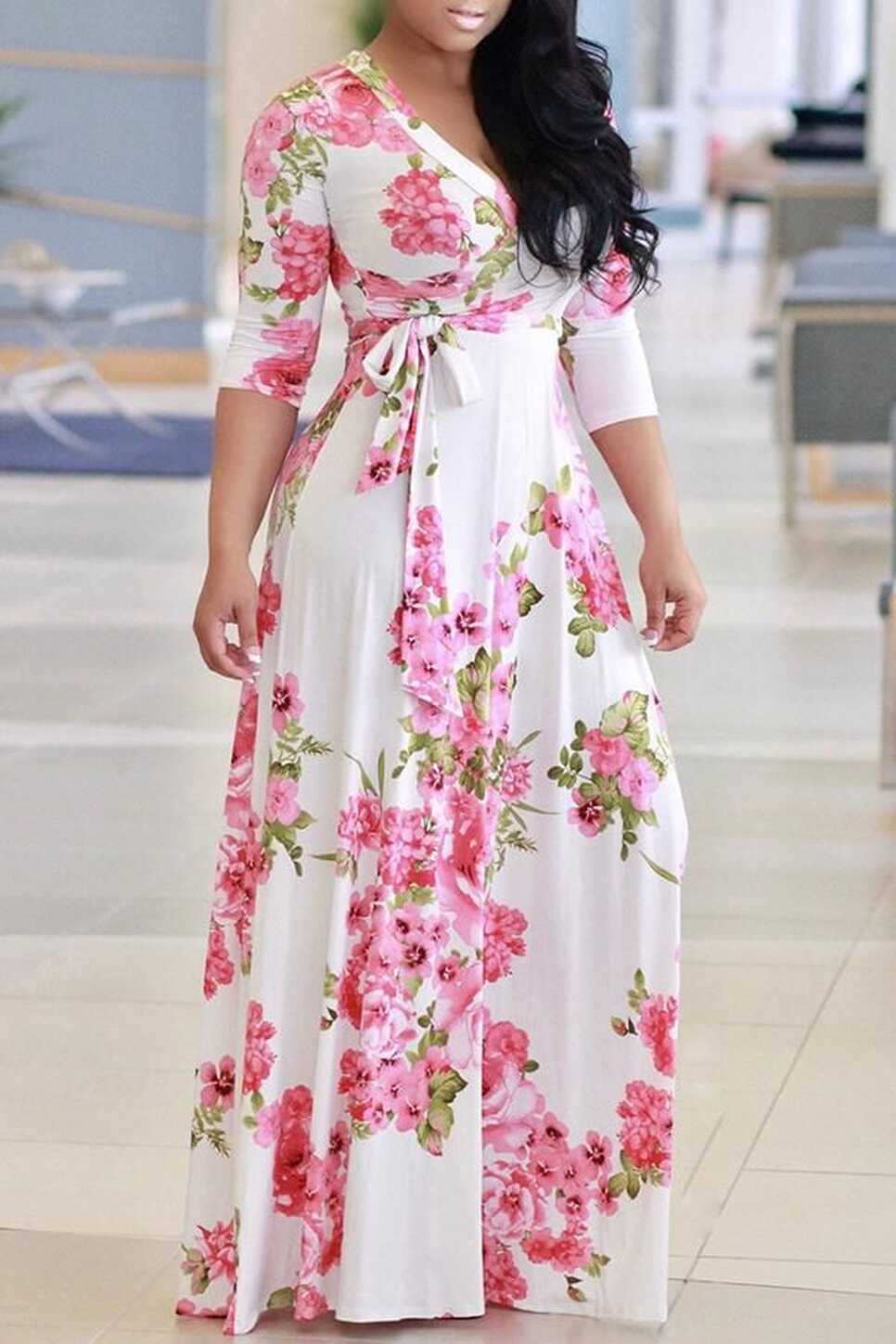 Casual Floral Printed Floor Length #Dress