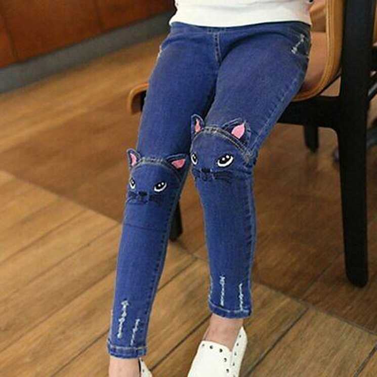 Casual Jeans For Girl Kids Cute Cat Design Clothing For Girls ...