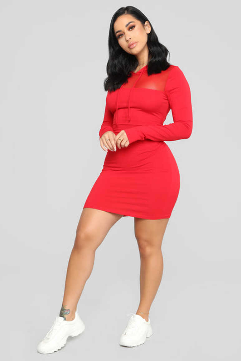 Casual Kind Of Love Hooded Mini Dress - Red | Fashion Nova ...