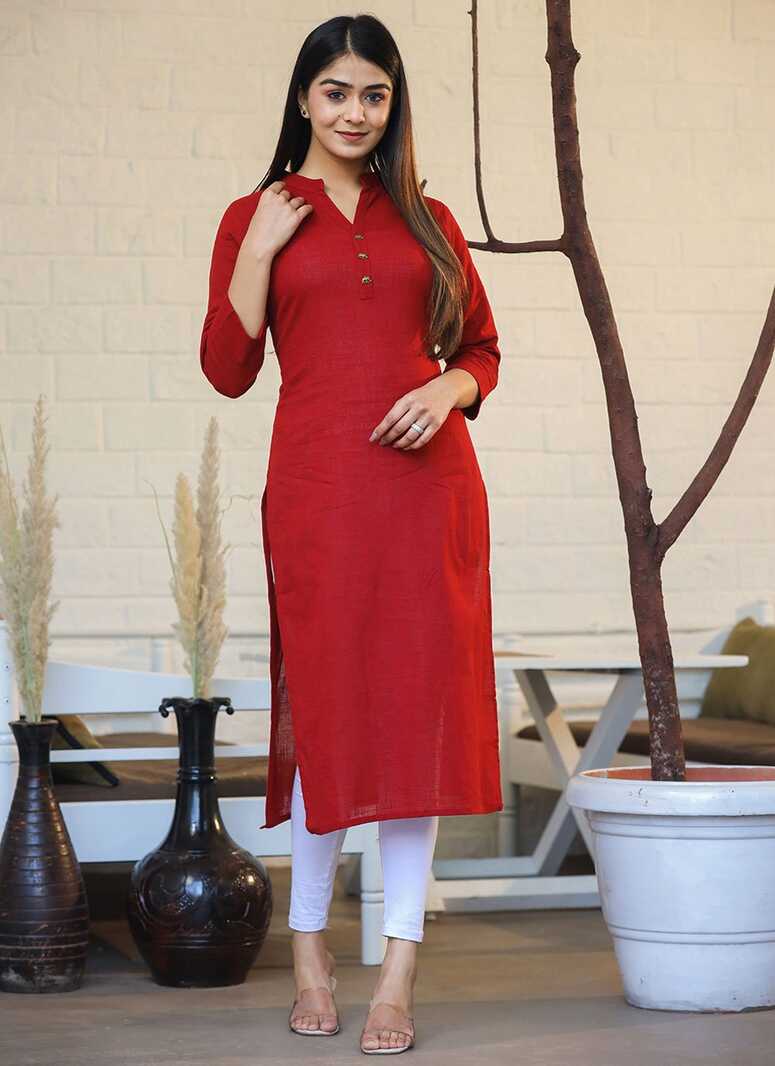 Casual Kurti Cotton Red Plain Kurtis – Kajols - Indian &amp; Pakistani ...