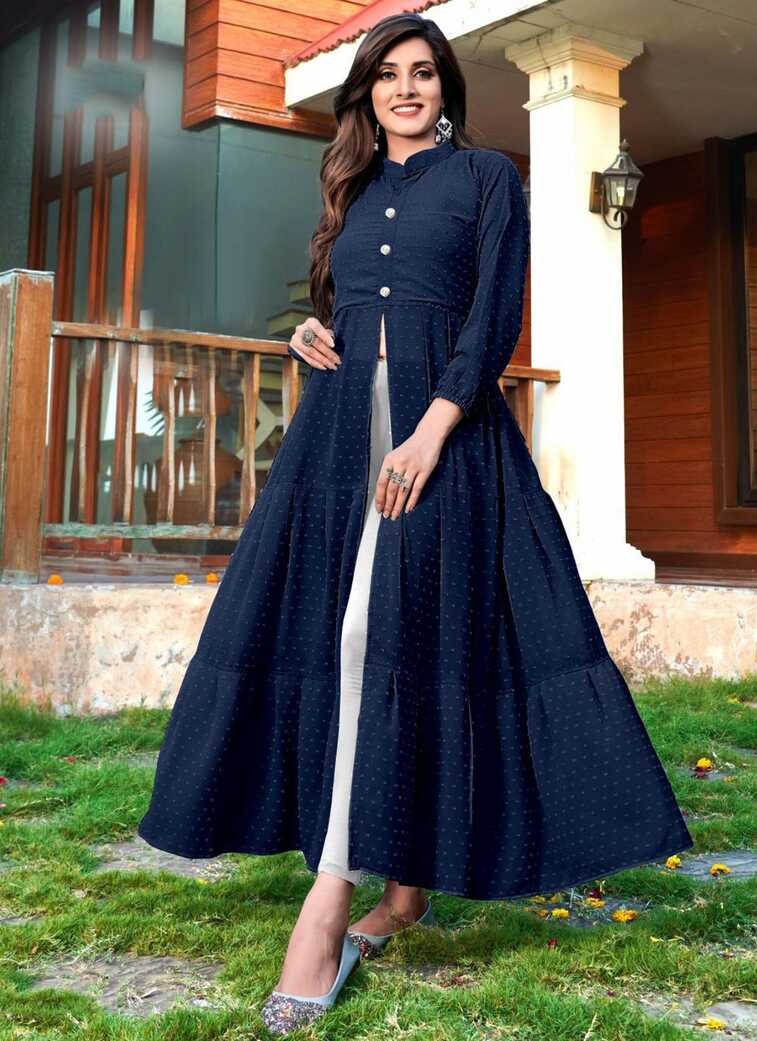 Casual Kurti Plain Georgette in Navy Blue -