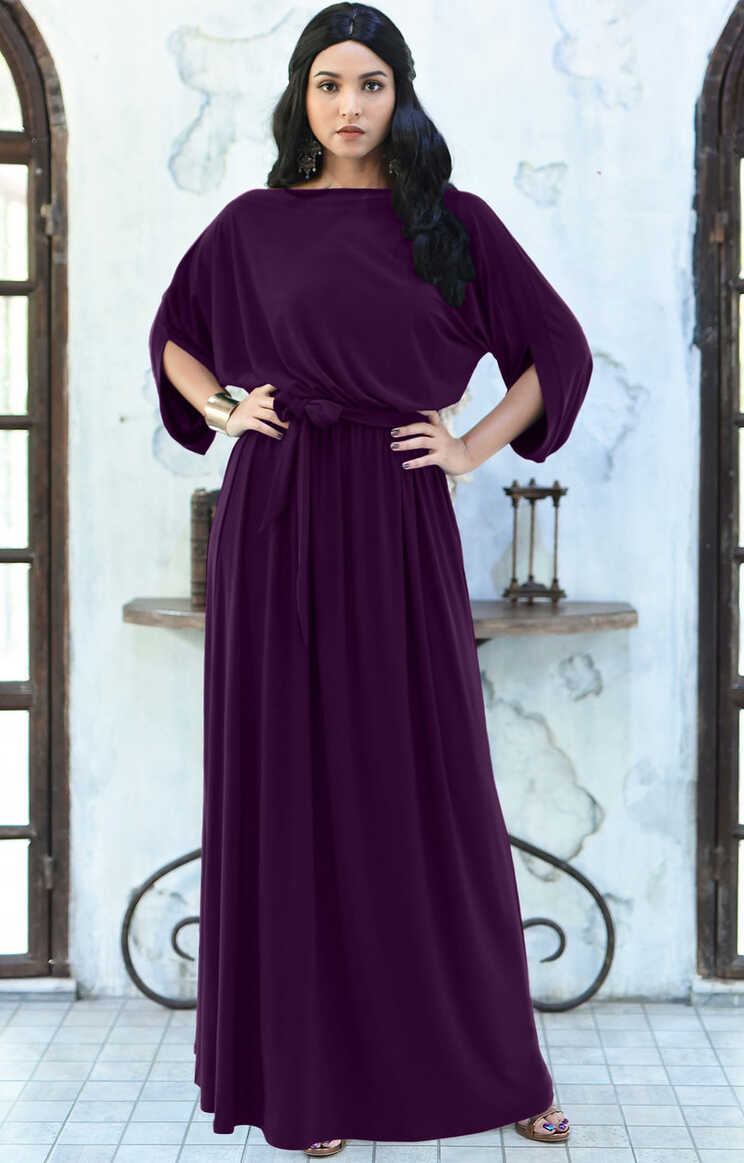 Casual Long Flowy Short 3/4 Sleeve Modest Maxi Dress Gown - NT167 ...