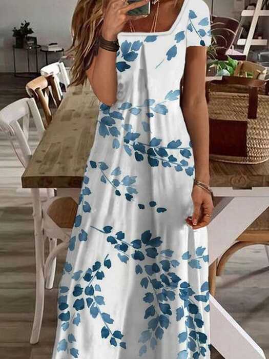 Casual Loose Square Neck Jersey Maxi