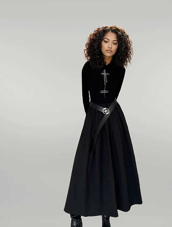 Casual Minimal Goth Maxi Black Dress