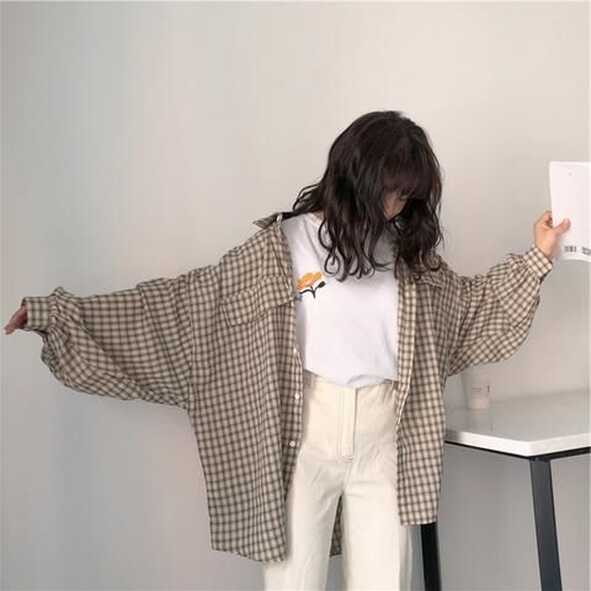 Casual Plaid Loose Korean Style Shirt