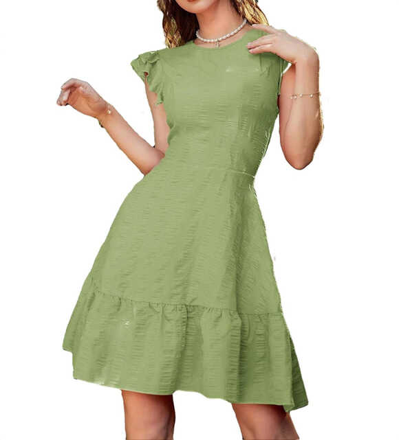 Casual Plain Round Neck A Line Lime Green (Women&#39;s Dresses ...