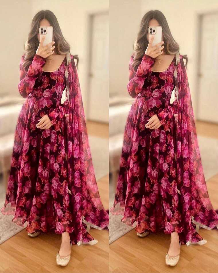 Casual Pure Georgette Floral Printed Long Anarkali Suit