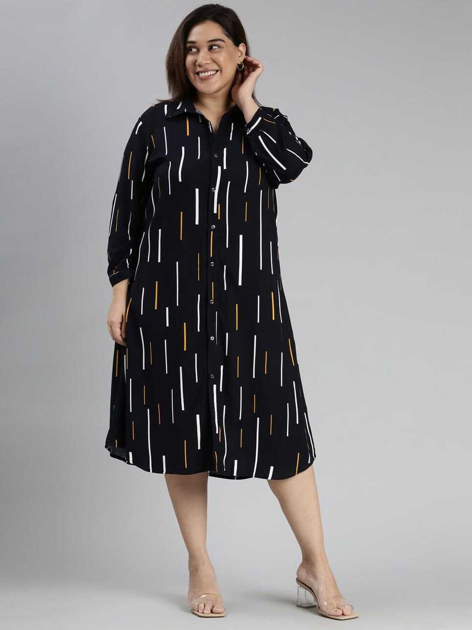 Casual Shirt dress has knee length for plus size and curvy women ...