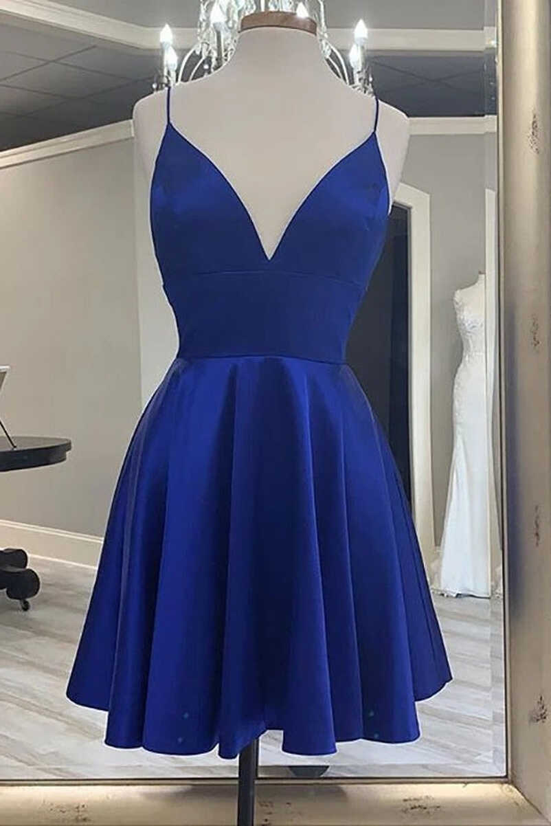 Casual Spaghetti Straps Royal Blue Short Homecoming Dresses Y0273 ...