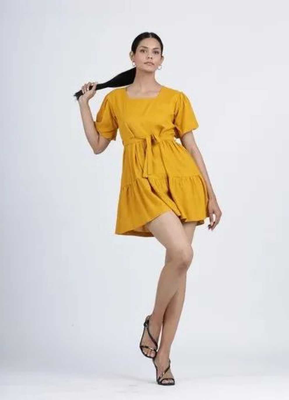 Casual Western Yellow Rayon 2-tier Short Dress at Rs 290/piece in ...