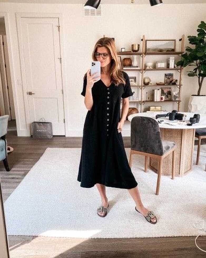 Casual black midi dress