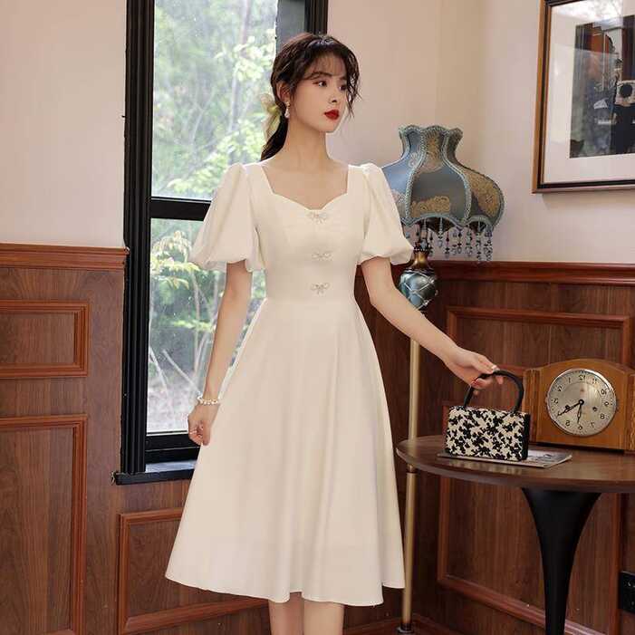 Casual dress formal white France Satin temperament night wedding ...