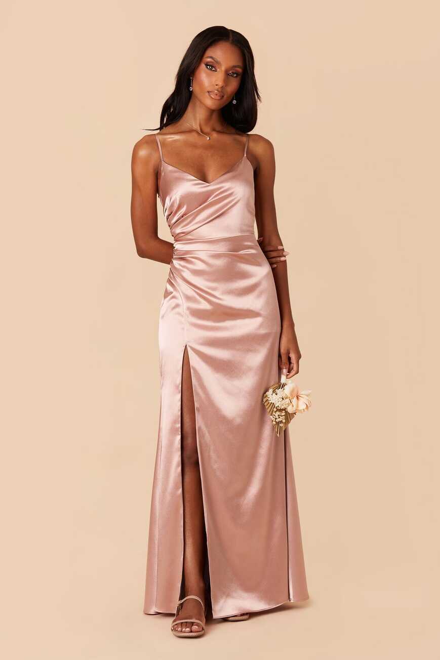 Catherine Rose Gold Satin Mermaid Bridesmaid Dress | Birdy Grey